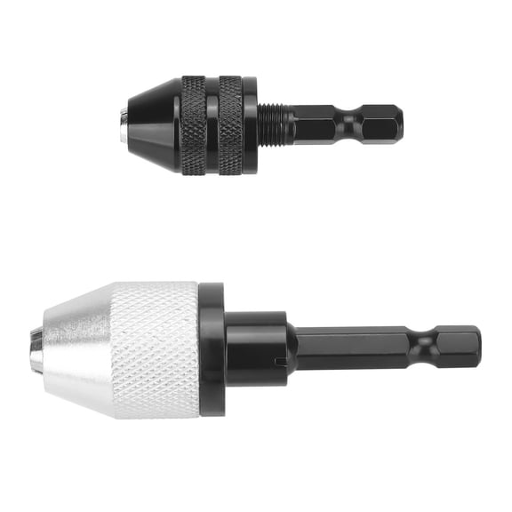 ARCADORA Keyless Drill Chuck Bit Set 2PCS Silver Black 1/4 Inch Hex Shank For Cordless Power Screwdrivers Drills Garages