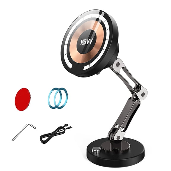 ARCADORA Magnetic Car Mount Phone Holder for Phone 15 14 13 12 15W Wireless Charging Zinc Alloy 360 Rotation