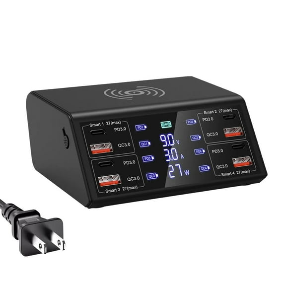 ARCADORA Multi Device Fast Charger Station for Home Office Travel with Intelligent LCD Display 100W