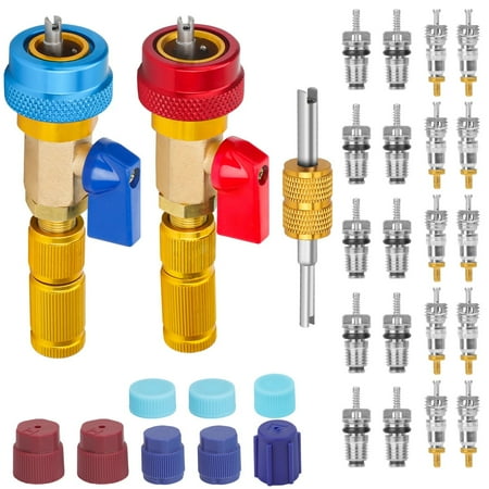 ARCADORA R134A AC Valve Core Remover Installer Kit for Automotive AC Repair Brass Red Blue Quick Couplers