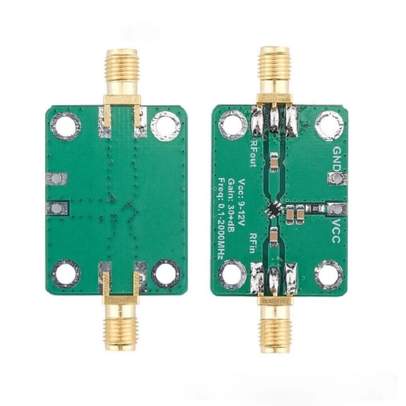 ARCADORA RF Broadband Amplifier 2 Pcs Green Golden 5*2.4 CM 0.1-2000 MHz 32dB Gain 50 Impedance for Shortwave FM Radio Remote Control Receiver