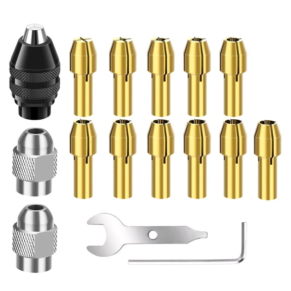 ARCADORA Rotary Tool Drill Chuck Collet Set for Dremel 0.5-3.2mm Metal Brass 1/32 to 1/8 Shank 16PC Kit