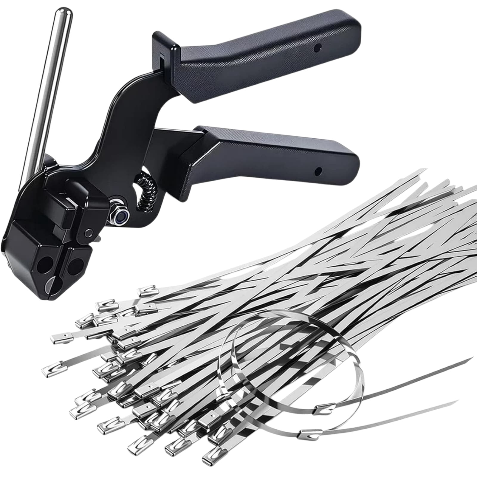 ARCADORA Silver Stainless Steel Cable Tie Gun Kit 100Pcs Zip Ties Molybdenum Vanadium Steel Blade For Outdoor Heavy Duty Cable Management