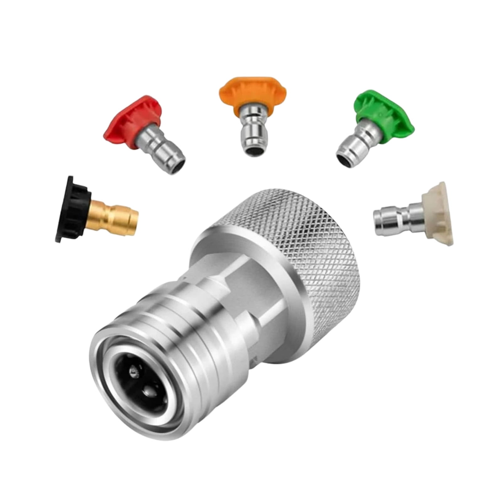 ARCADORA Stainless Steel Garden Hose Adapter 3/4 Inch GHT To 1/4 Inch Quick Connect With 5 Nozzles For Patio Car Driveway Cleaning