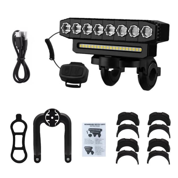 ARCADORA USB Rechargeable Bike Light 4000mAh 8 LED Headlight 130dB Horn 6 Modes Power Bank Function Waterproof Aluminum Alloy Bicycle Lamp