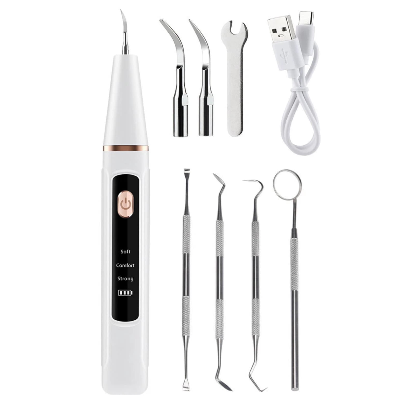 ARCADORA White Electric Dental Scaler 37KHZ High Frequency For Teeth Tartar Removal 3 Modes LED Light Oral Care Tool