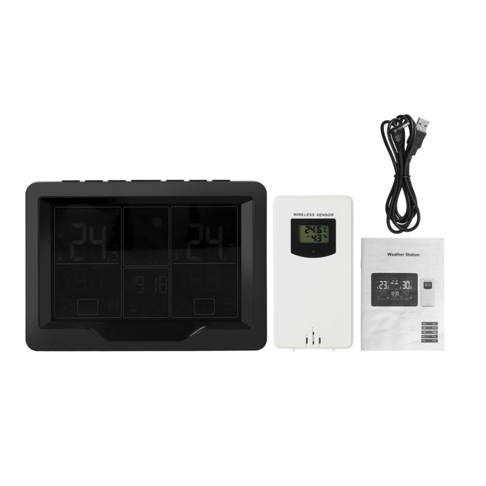 ARCADORA Wireless Weather Station Clock Indoor Outdoor Temp Humidity Dual Alarm RF Forecast 6 Inch LCD Multi-Language