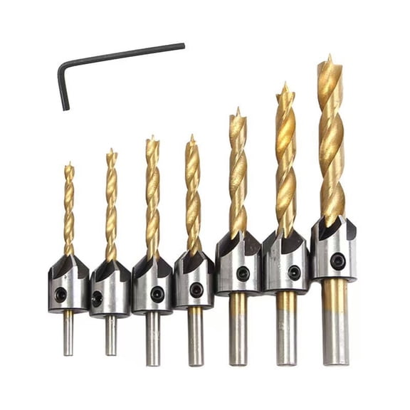 ARCADORA Wood Drill Bit Set 7Pcs Titanium Plated Steel 3-10mm Round Handle Point Accurate Drilling Woodworking Cordless Hammer Bench Drills