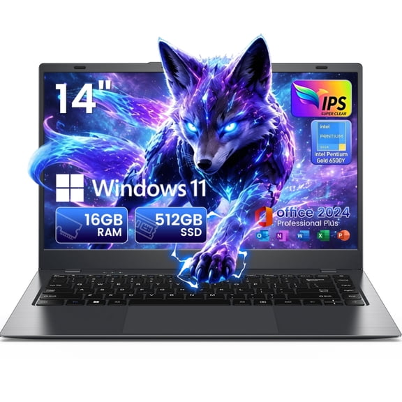 ARCBUC 14" Windows Laptop , Intel 6500Y ,16GB RAM 512GB SSD,Dual 4K Output ,1080p Display, Type-C PD WiFi5 BT5.0, Office 2024, Windows 11 for Business, Student