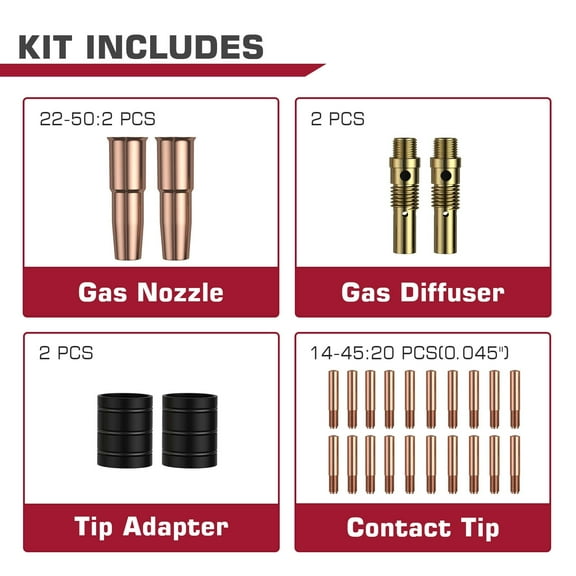 ARCCAPTAIN 0.045 Tweco #2 Mig Welding Torch Accessory Kit for Lincoln Magnum 200/250 Welding Torches, Anti-Spatter