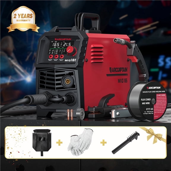 ARCCAPTAIN 165A MIG Welder 110V/220V, 2025 New Model, 4-in-1 Multiprocess Welding Machine: Gasless/Gas MIG, Lift TIG, Stick Welding, IGBT Inverter with Synergy, Large LED Display, 2T/4T Modes