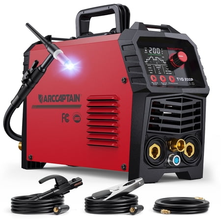 ARCCAPTAIN 200A TIG Welder, 2-in-1 TIG/Stick Welding Machine with LED Display, 2T/4T Function & Tungsten Electrode