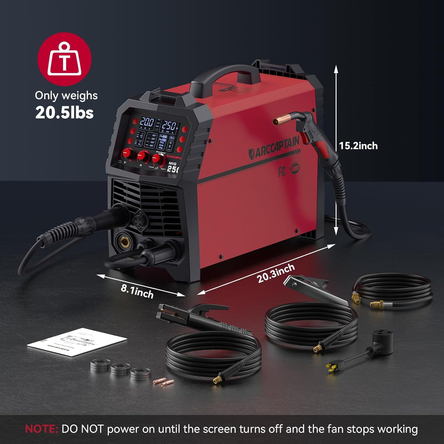 ARCCAPTAIN 250A MIG Welder, 110V 220V Gas MIG/Gasless Flux Core MIG/Stick/Lift TIG/Spool Gun/Spot 6 in 1 Welding Machine Aluminum Welding Machine Professional Welder Machine with Large LED Display