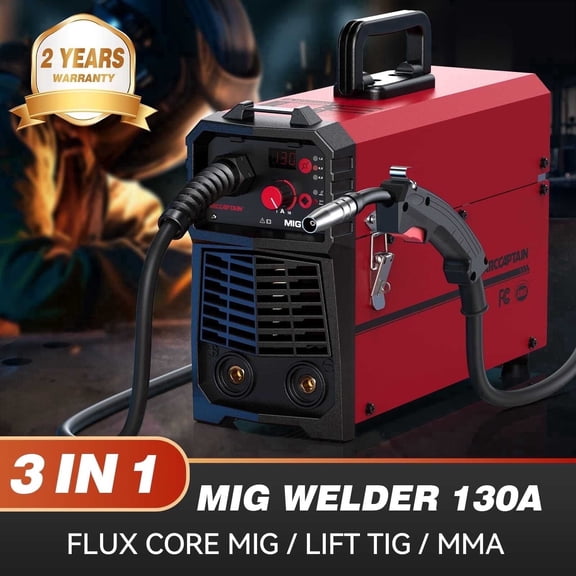 ARCCAPTAIN 3-in-1 Welder MIG130A Flux Core MIG, Stick, Lift TIG 110V 1-Pack