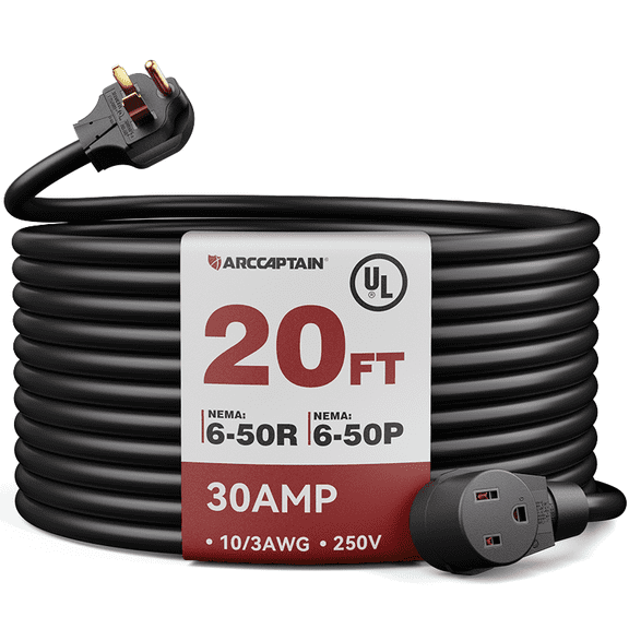 ARCCAPTAIN 30 Amp 220V Welder Extension Cord, NEMA 6-50 Plug, All-Weather Performance, 100% Copper, Durable Jacket for Welding Machines, 10AWG, 20ft