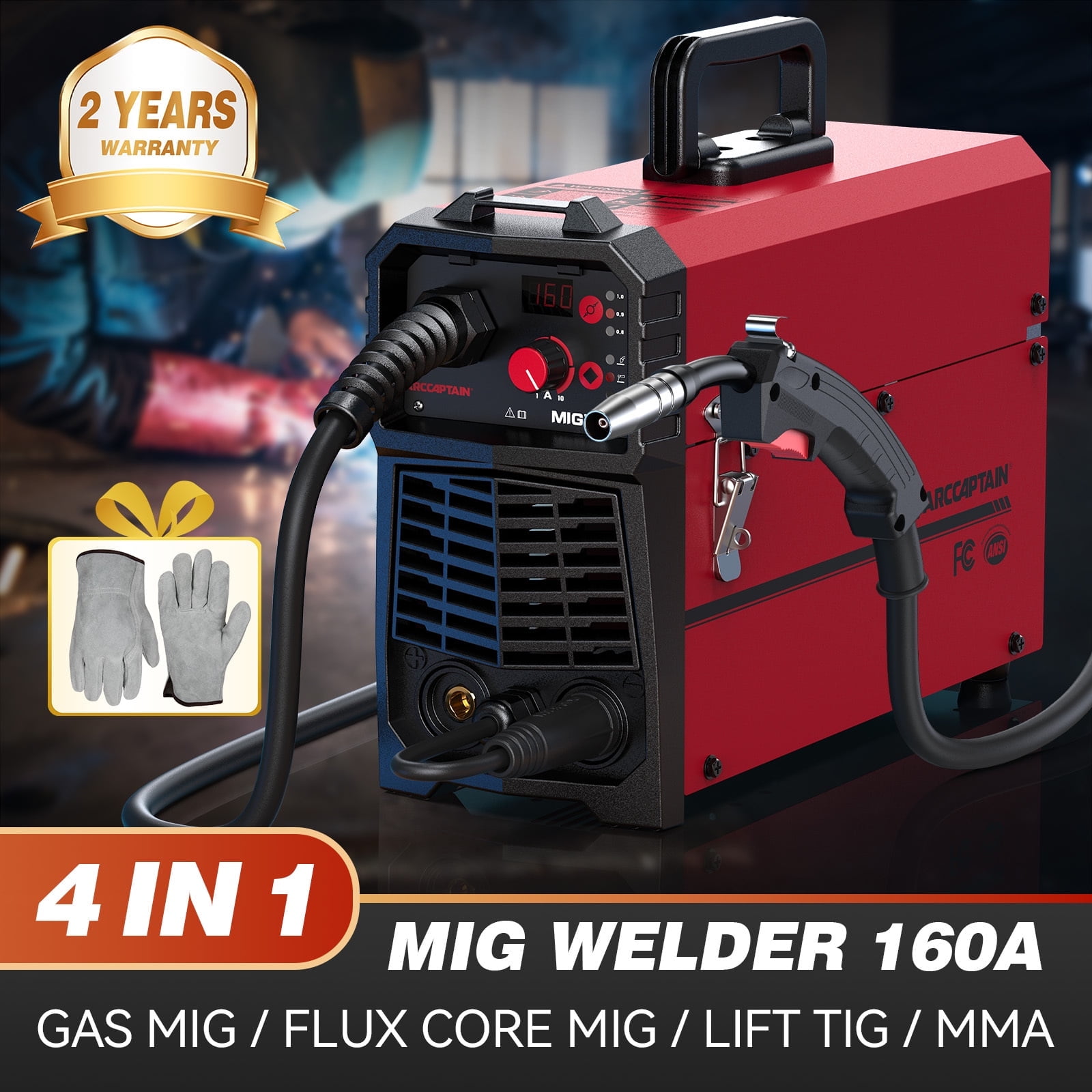 ARCCAPTAIN 4 in 1 MIG Welder,Gas MIG/Gasless MIG//Lift TIG/MMA Stick Welder, Welder Machine with Synergy for Beginner IGBT Inverter Portable Welder 110V 220V Welding Machine