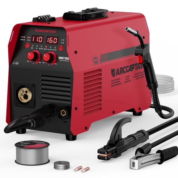 ARCCAPTAIN 160Amp 4-in-1 MIG Welder, 110V/220V Dual Voltage Welder Machine, Flux Core/Gas MIG/Stick/Lift TIG Multi-Process Welding with Synergic Control