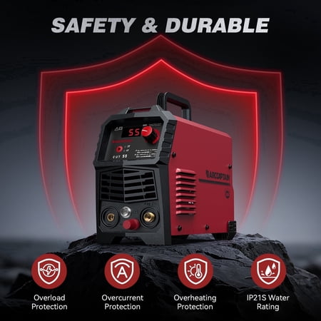ARCCAPTAIN 55A Plasma Cutter, Non-Touch Pilot Arc Plasma Cutting Machine, IGBT Inverter, 1/2" Clean Cut,2T/4T,Post Flow,Ideal for DIY Beginners