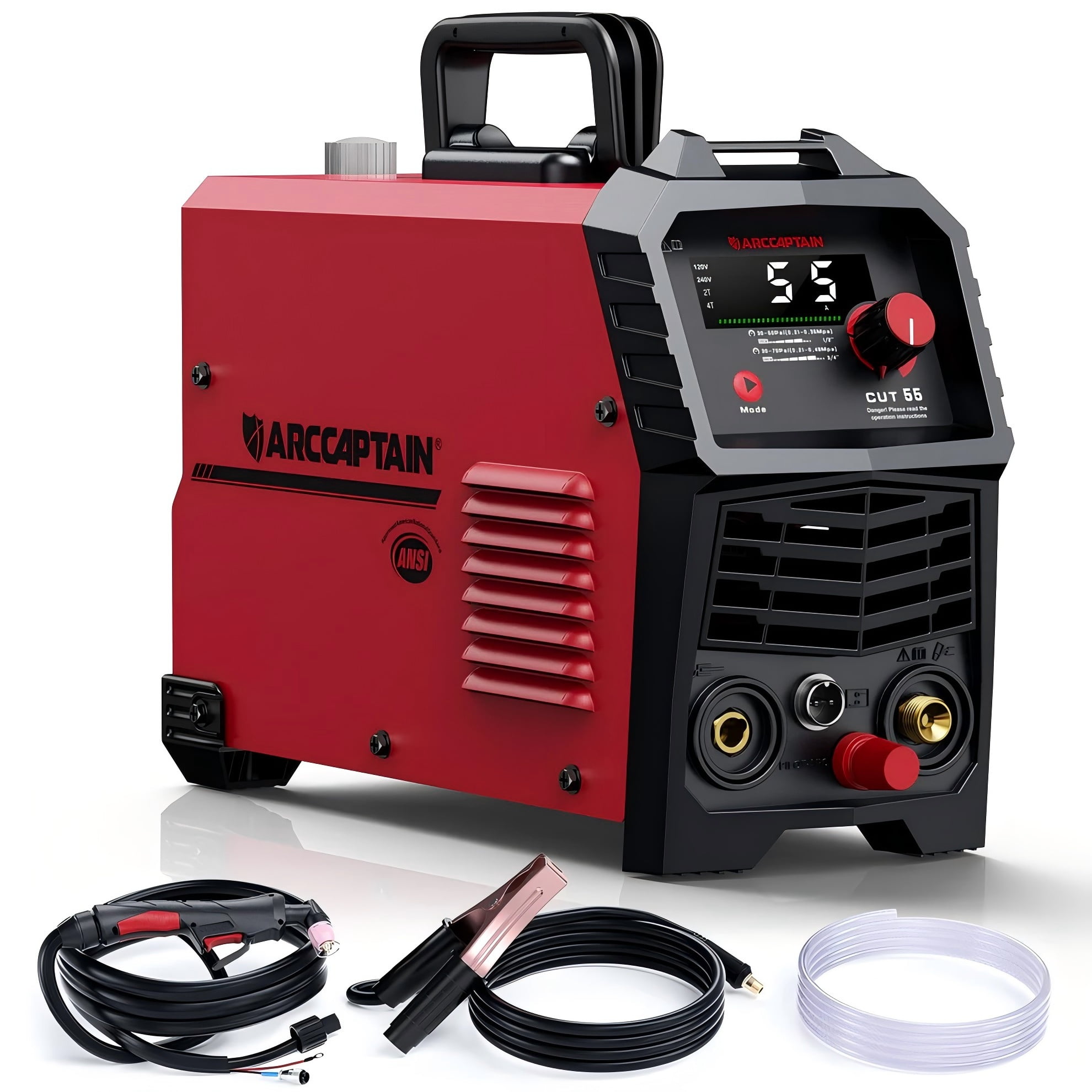 ARCCAPTAIN 55A Plasma Cutter,Non-Touch Pilot ARC Air Plasma Cutting Machine,Large LED Display,1/2" Clean Cut,Post Flow,120/240V Dual Voltage IGBT Inverter,2T/4T,and 1/4"-18 NPT, for Beginners DIY