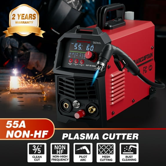ARCCAPTAIN 55A Plasma Cutter,Non-Touch Pilot ARC Air Plasma Cutting Machine,Large LED Display,1/2" Clean Cut,Post Flow,120/240V Dual Voltage IGBT Inverter,2T/4T,and 1/4"-18 NPT, for Beginners DIY