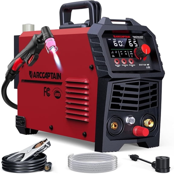 ARCCAPTAIN 60A Plasma Cutter, Non-Touch Pilot Arc, 110V/220V Dual Voltage, Upgraded Large LED Display, 3-in-1 Cutting Modes (Plate/Expanded Metal/Rust Removal), Air Pressure Detection