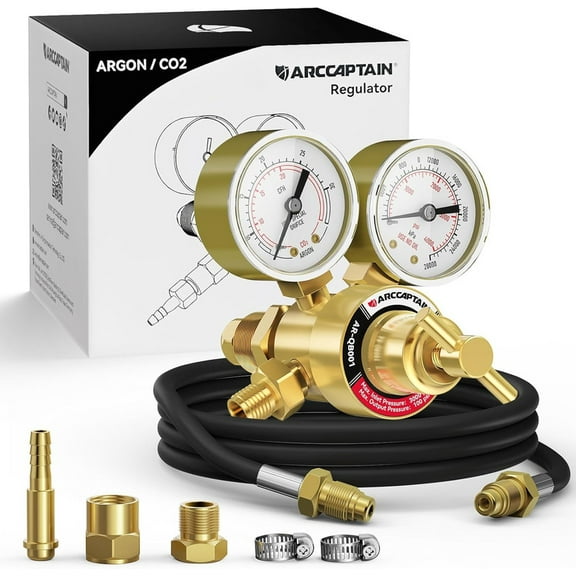 ARCCAPTAIN Argon CO2 Regulators with 8.2FT Inert Gas Welding Hose, Welding Regulator for MIG and TIG, 0-4000 PSI, 0-30+ CFH, CGA580 Inlet Connection
