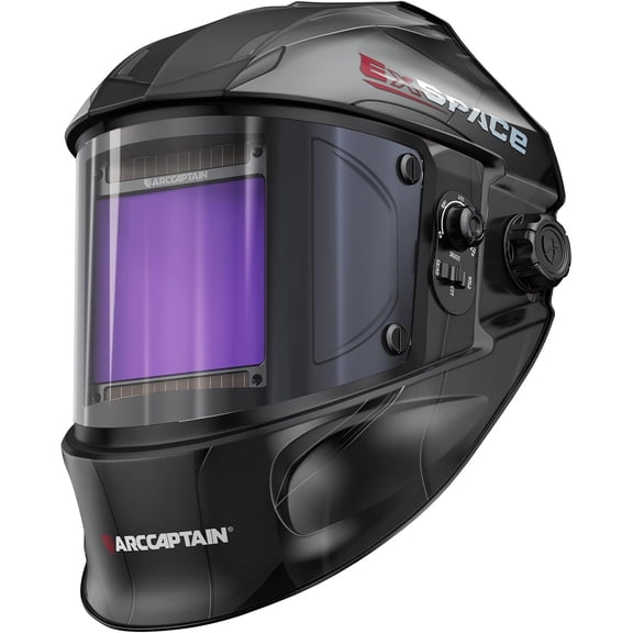 ARCCAPTAIN Auto Darkening Welding Helmet - 180 Panoramic View | 1/1/1/1 True Color Large Lens | 4 Arc Sensors & Solar Power | Shade 4-13 | For TIG, MIG, Arc, Cutting
