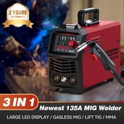 ARCCAPTAIN 135A MIG Welder 110V 3-in-1 Flux Core/Lift TIG/Stick IGBT w/Synergy Large LED Display 2T/4T Gasless