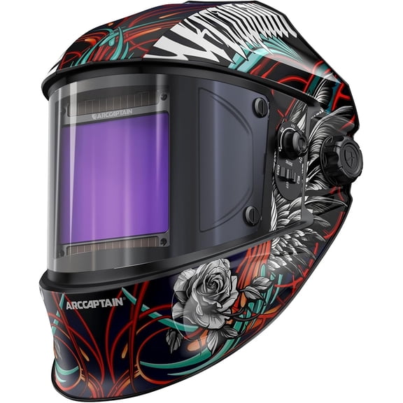 ARCCAPTAIN Auto Darkening Welding Helmet - 180 Panoramic View | 1/1/1/1 True Color Large Lens | 4 Arc Sensors & Solar Power | Shade 4-13 | For TIG, MIG, Arc, Cutting