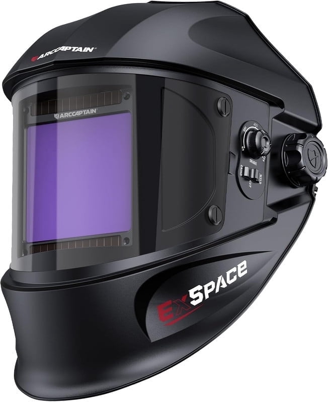 ARCCAPTAIN Auto Darkening Welding Helmet - 180° Panoramic View | 1/1/1/1 True Color Large Lens | 4 Arc Sensors & Solar Power | Shade 4-13 | For TIG, MIG, Arc, Cutting
