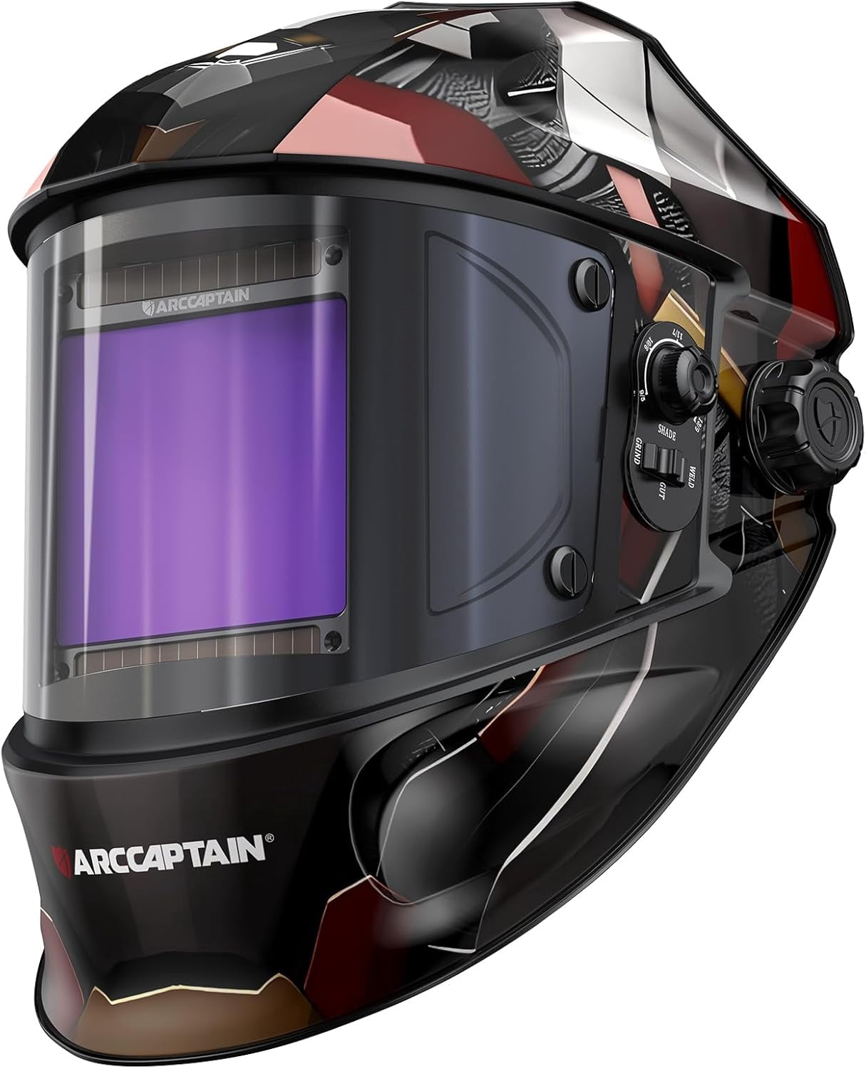 ARCCAPTAIN Auto Darkening Welding Helmet - 180° Panoramic View | 1/1/1/1 True Color Large Lens | 4 Arc Sensors & Solar Power | Shade 4-13 | For TIG, MIG, Arc, Cutting