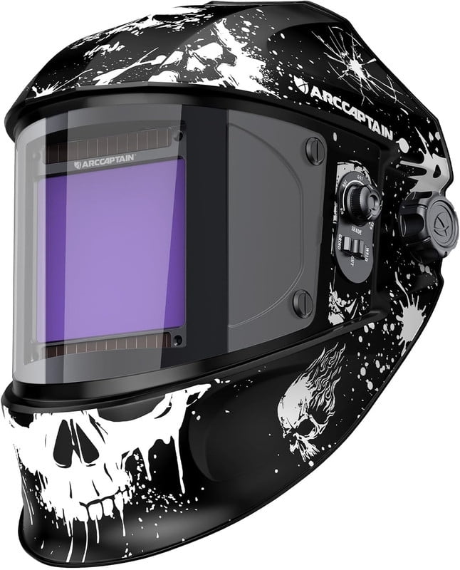 ARCCAPTAIN Auto Darkening Welding Helmet - 180° Panoramic View | 1/1/1/1 True Color Large Lens | 4 Arc Sensors & Solar Power | Shade 4-13 | For TIG, MIG, Arc, Cutting