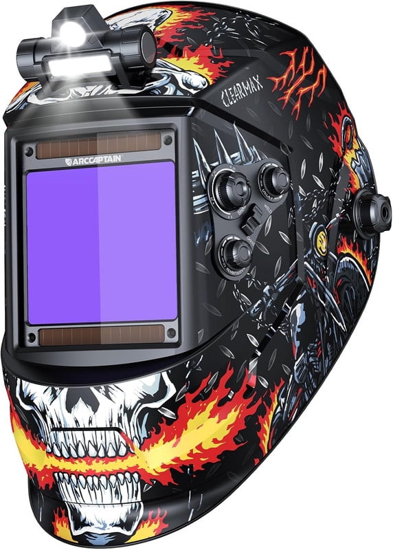 ARCCAPTAIN Auto Darkening Welding Helmet - Large 3.94"x3.66" True Color View | Emergency Light & Solar Power | 4 Arc Sensors | Wide Shade 4-13 | For MIG, TIG, Stick, Plasma Cut
