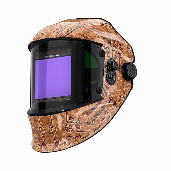 ARCCAPTAIN Auto Darkening Welding Helmet with Side View, 180° Panoramic View, 1/1/1/1 True Color Large Viewing Screen, 4 Arc Sensors Solar Powered, Wide Shade 4/5-9/9-13, Woodcarving Design