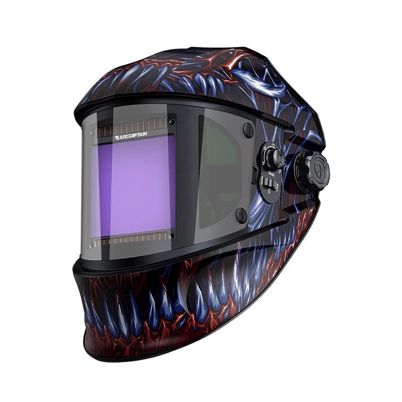 ARCCAPTAIN Auto Darkening Welding Helmet with Side View, 180° Panoramic View, 1/1/1/1 True Color Large Viewing Screen, 4 Arc Sensors Solar Powered, Wide Shade 4/5-9/9-13