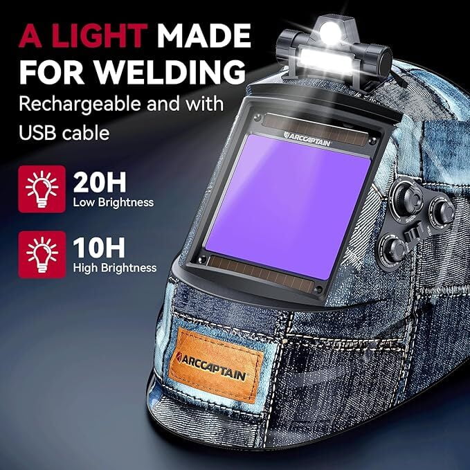 ARCCAPTAIN Auto Darkening Welding Helmet with True Color 3.94"x3.66" View, Solar Powered, 1/1/1/1 Optical Clarity, 4 Arc Sensors, Shade 4-14 for Stick/MIG/TIG/Cutting