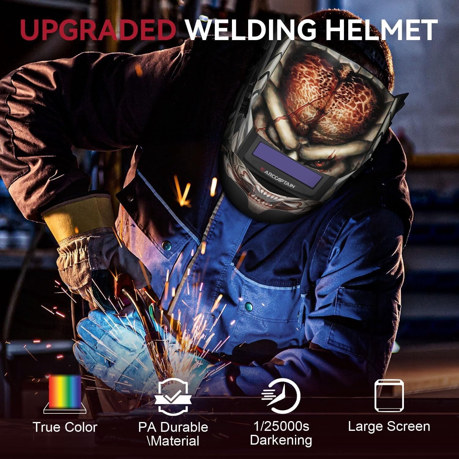 ARCCAPTAIN Welding Helmet HSH-S800 Warrior Auto-Darkening True Color Lens 4 Arc Sensors Solar Power Fast Response