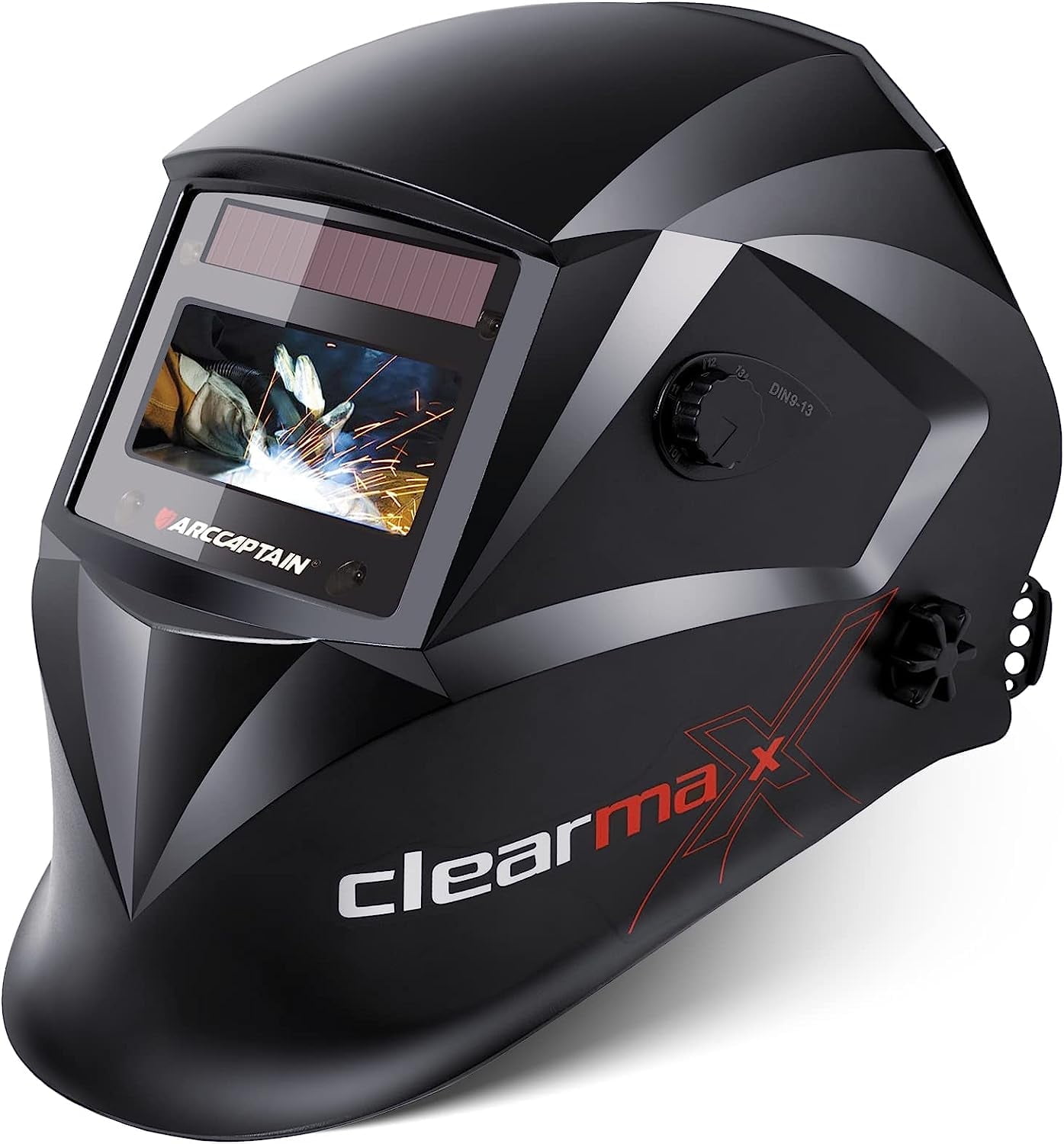 ARCCAPTAIN Welding Helmet Auto Darkening, Large View Welding Hood Mask True Color with Top Optical Clarity