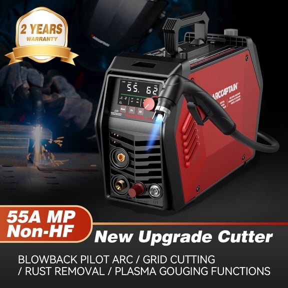 ARCCAPTAIN CUT55 50A Plasma Cutter with APP Control, Non-HF, 25mm Max Cut, LED Display, 2T/4T Modes, Metal Gauge & Case, Complete Kit for DIY