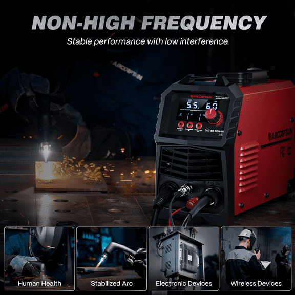 ARCCAPTAIN CUT55 50A Plasma Cutter with APP Control, Non-HF, 25mm Max Cut, LED Display, 2T/4T Modes, Metal Gauge & Case, Complete Kit for DIY
