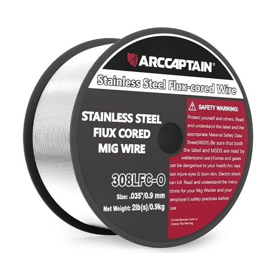ARCCAPTAIN E308LFC-O Stainless Steel Flux-Cored Welding Wire, 2 Lbs, Requires No Shielding Gas, and Produces Minimal Spatter