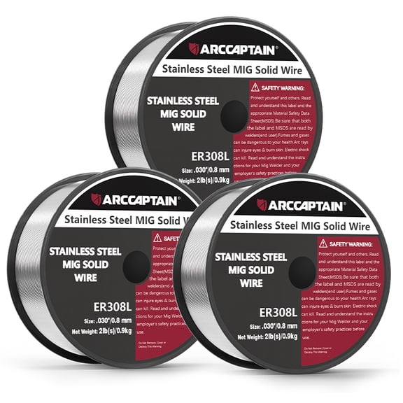 ARCCAPTAIN ER308L Stainless Steel MIG Welding Wire, Low Carbon, Minimal Spatter, Compatible with 304/304L/308/308L/321/347, for Precision Welds, 6 Lbs, 0.030