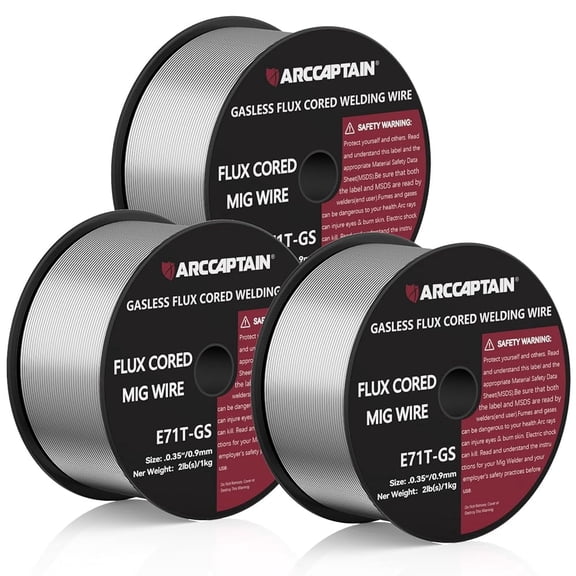 ARCCAPTAIN Flux Core Welding Wire .035", E71T-GS Gasless, Low Spatter, 2lbs per Roll 3 Pack , Mild Carbon Steel, Compatible with Lincoln, Miller, Forney, Harbor Welder