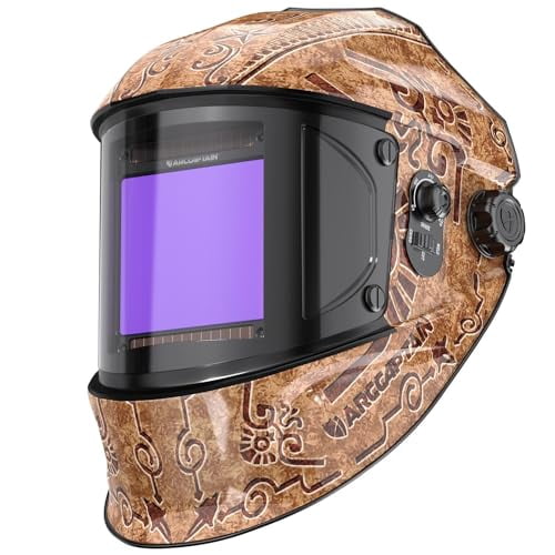 ARCCAPTAIN Large Viewing Screen Auto Darkening Welding Helmet, 3.93" x 3.66" True Color 1/1/1/1, Solar Powered with 4 Arc Sensors, Wide Shade 4/5-9/9-13 ,Woodcarving