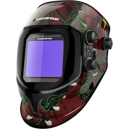 ARCCAPTAIN Large Viewing Screen Welding Helmet True Color Auto Darkening Solar Powered 4 Arc Sensor Welding Hood, Wide Shade 4-5/5-9/9-13 for ARC TIG MIG Welding Mask(Wolf Design)