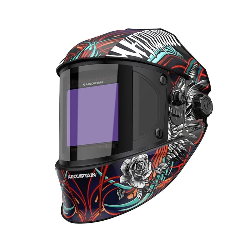 ARCCAPTAIN Lightweight Welding Helmet with True Color, 1/1/1/1 Optics, Extra-Large Viewing Screen, Solar Power, Adjustable Headgear
