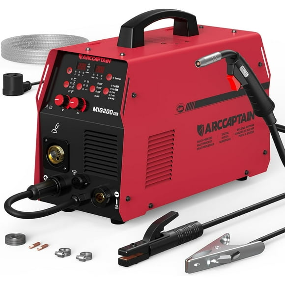 ARCCAPTAIN 6 in 1 MIG Welder, 200A Welding Machine Multiprocess 110V/220V, Flux Core MIG/Gas MIG/Lift TIG/Stick/Spool Gun MIG/Spot Welder with Synergy
