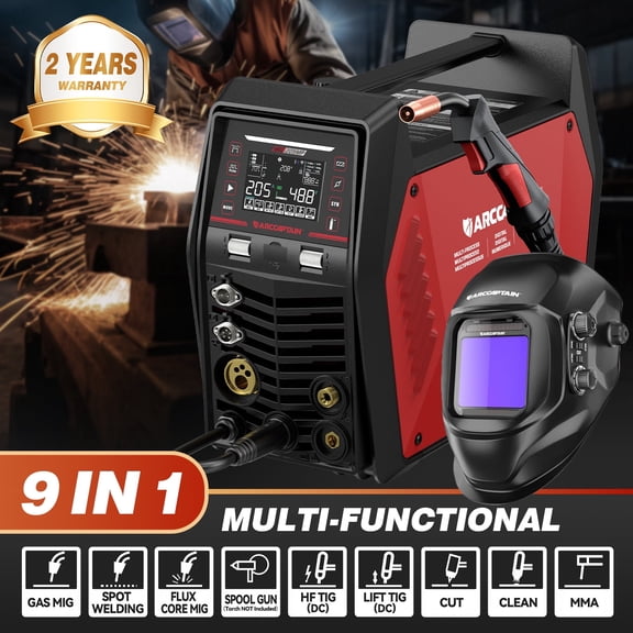 ARCCAPTAIN MIG Welder 205A 9-in-1 Multipurpose Welder Machine and Plasma Cutter Combo with APP + Welding Helmet