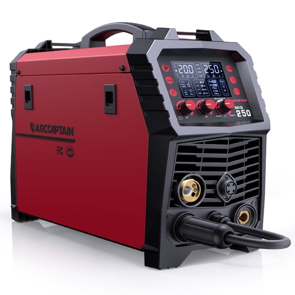 ARCCAPTAIN MIG Welder, 250Amp 6 in 1 Welding Machine Aluminum Welding Machine, Gas MIG/Gasless MIG/Stick/Lift TIG/Spool Gun/Spot Professional Welder Machine with Large LED Display