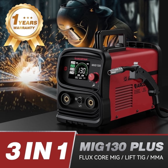 ARCCAPTAIN MIG Welder, 130Amp 3-in-1 Welder Machine Flux Core/MMA/Lift TIG Portable Welding Machine